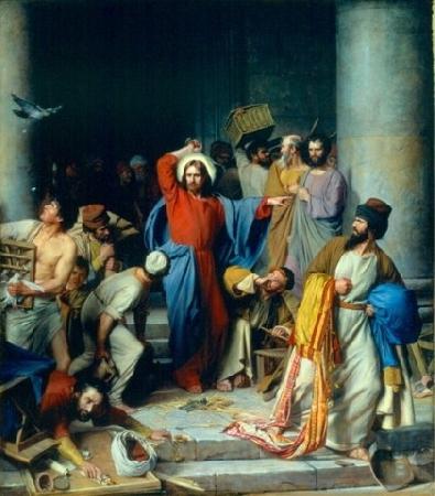 Carl Heinrich Bloch Jesus casting out the money changers at the temple Spain oil painting art